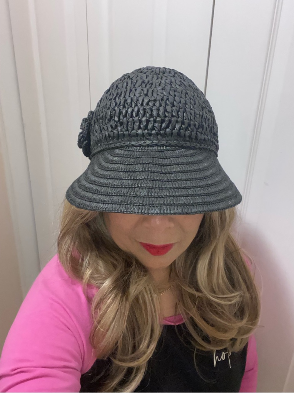 August Hats Black Woven Cloche with Floral Accent